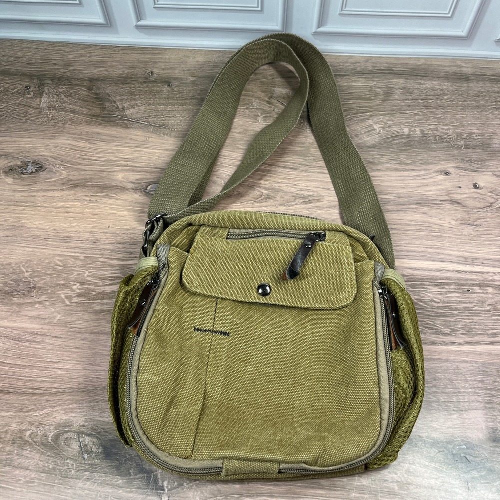Messenger Bag Small Olive Green Canvas Tactical Utility Crossbody Multi-Pocket